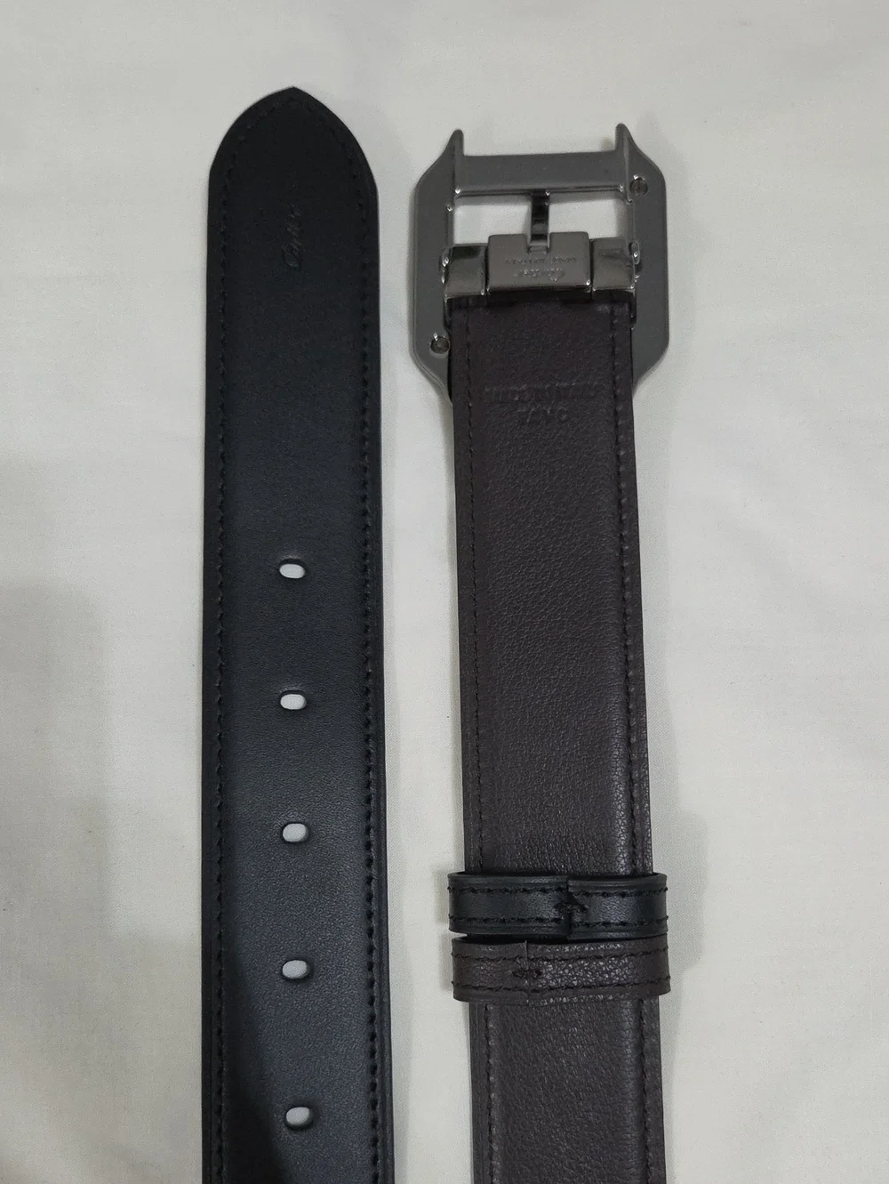 Cartie Santos Reversible Black Brown Leather Belt Dark Chrome Buckle
